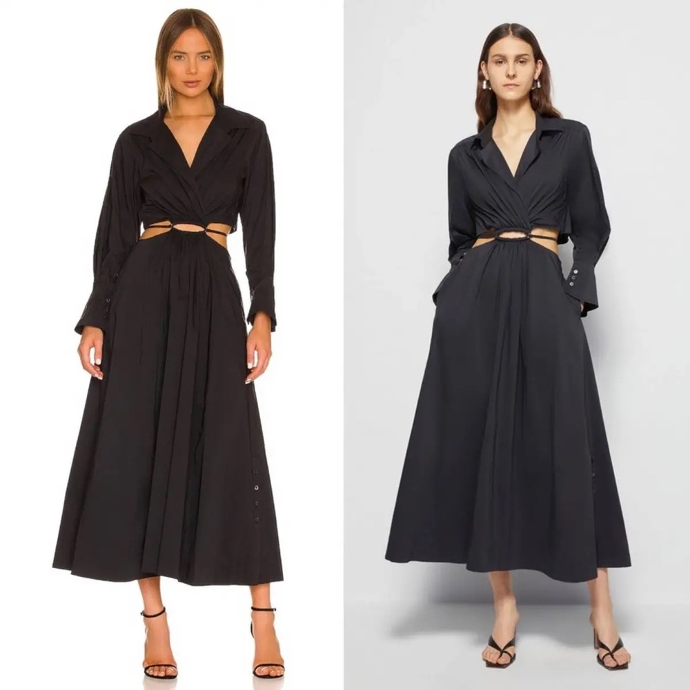 Young Fabulous & Broke Dress‎ Medium Black Cut Out Waist Long Sleeve Maxi